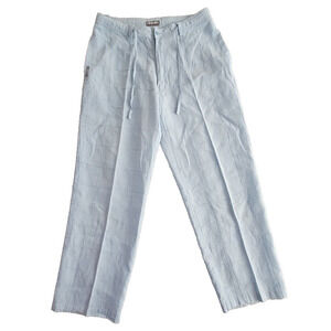 Koman Modern Basics Linen Blend Pants Women's Size XL Blue Windowpane Drawstring